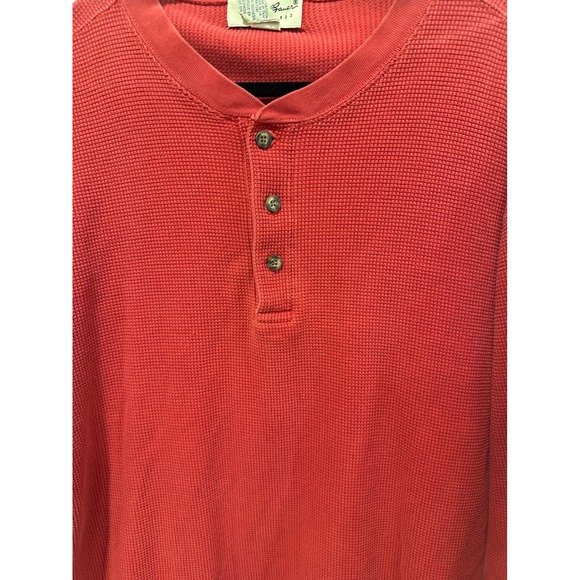 Vintage Eddie Bauer Mens Red Waffle Knit cotton casual Henley Shirt Size Medium - Picture 2 of 8